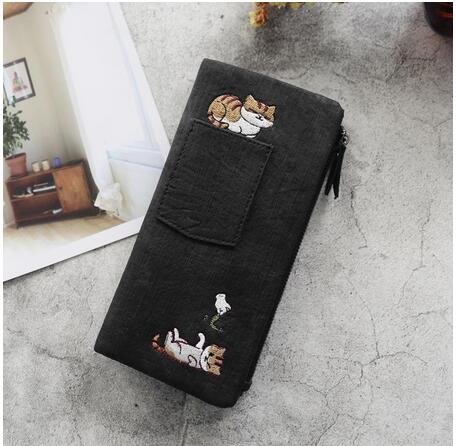 Embroidered Cat Wallet Small Zipper Coin Purse Bag Short Designed Cartoon Wallet Female Ladies Coin Wallet Mini Card Holders