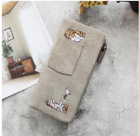 Embroidered Cat Wallet Small Zipper Coin Purse Bag Short Designed Cartoon Wallet Female Ladies Coin Wallet Mini Card Holders