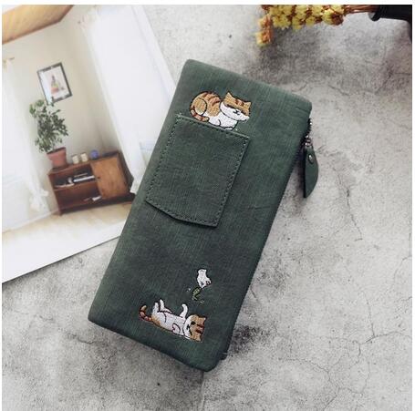 Embroidered Cat Wallet Small Zipper Coin Purse Bag Short Designed Cartoon Wallet Female Ladies Coin Wallet Mini Card Holders