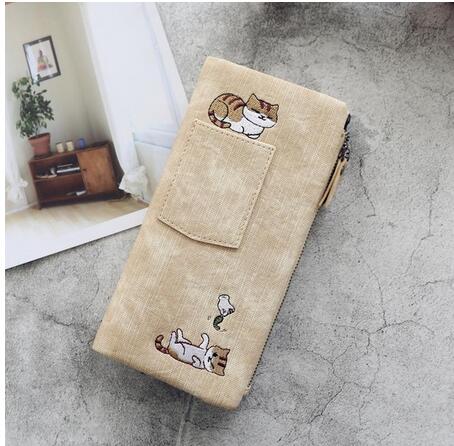Embroidered Cat Wallet Small Zipper Coin Purse Bag Short Designed Cartoon Wallet Female Ladies Coin Wallet Mini Card Holders