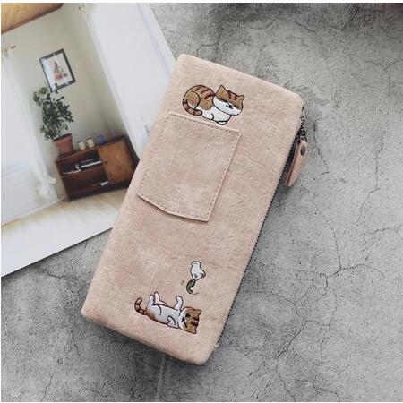 Embroidered Cat Wallet Small Zipper Coin Purse Bag Short Designed Cartoon Wallet Female Ladies Coin Wallet Mini Card Holders