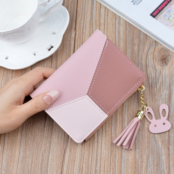 Women's Zipper Closure Spliced Wrist Strap Tassel Wallet for Girls New  Fashion Phone Coin Long Purse Card Holder NEW