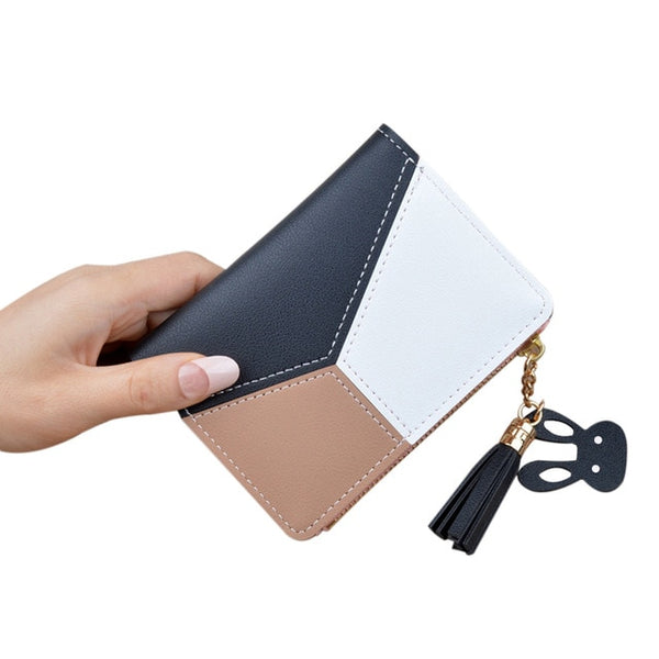 Women's Zipper Closure Spliced Wrist Strap Tassel Wallet for Girls New  Fashion Phone Coin Long Purse Card Holder NEW