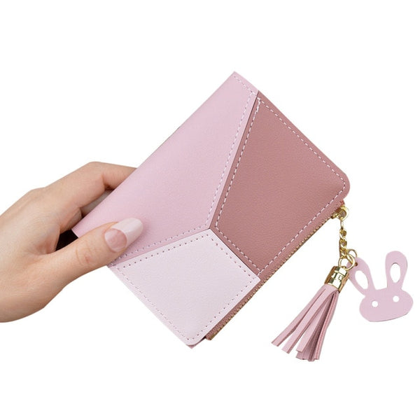 Women's Zipper Closure Spliced Wrist Strap Tassel Wallet for Girls New  Fashion Phone Coin Long Purse Card Holder NEW