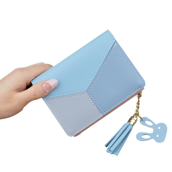 Women's Zipper Closure Spliced Wrist Strap Tassel Wallet for Girls New  Fashion Phone Coin Long Purse Card Holder NEW