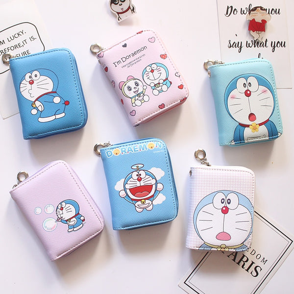 Doraemon Pattern Women's Fashion Prints Mini Wallets Coin Purse Large Capacity Clutch  PU Leather Ladies Card Holder Wallets