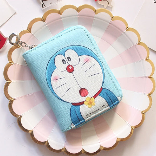 Doraemon Pattern Women's Fashion Prints Mini Wallets Coin Purse Large Capacity Clutch  PU Leather Ladies Card Holder Wallets