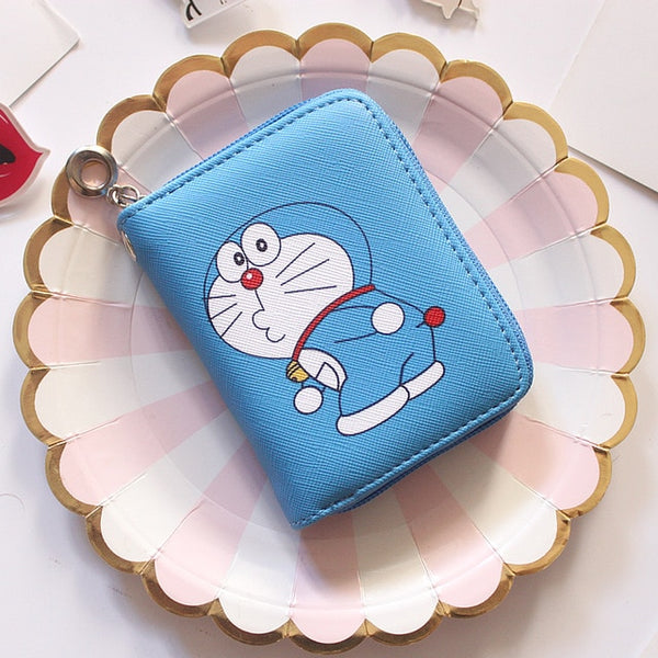 Doraemon Pattern Women's Fashion Prints Mini Wallets Coin Purse Large Capacity Clutch  PU Leather Ladies Card Holder Wallets