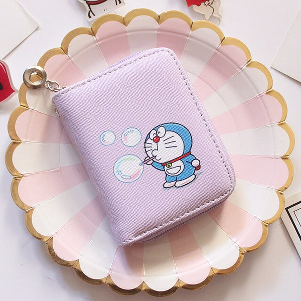 Doraemon Pattern Women's Fashion Prints Mini Wallets Coin Purse Large Capacity Clutch  PU Leather Ladies Card Holder Wallets