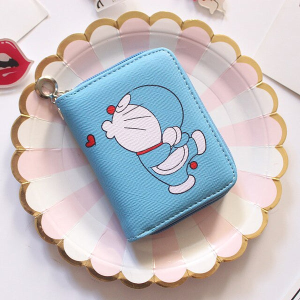 Doraemon Pattern Women's Fashion Prints Mini Wallets Coin Purse Large Capacity Clutch  PU Leather Ladies Card Holder Wallets