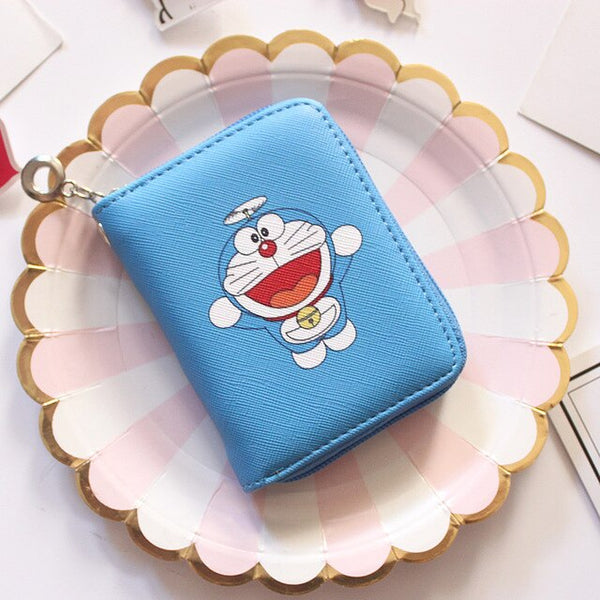 Doraemon Pattern Women's Fashion Prints Mini Wallets Coin Purse Large Capacity Clutch  PU Leather Ladies Card Holder Wallets