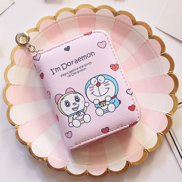 Doraemon Pattern Women's Fashion Prints Mini Wallets Coin Purse Large Capacity Clutch  PU Leather Ladies Card Holder Wallets