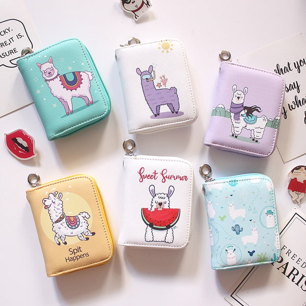 Alpaca Pattern Women's Fashion Prints Mini Wallets Coin Purse Large Capacity Clutch  PU Leather Ladies Card Holder Wallets