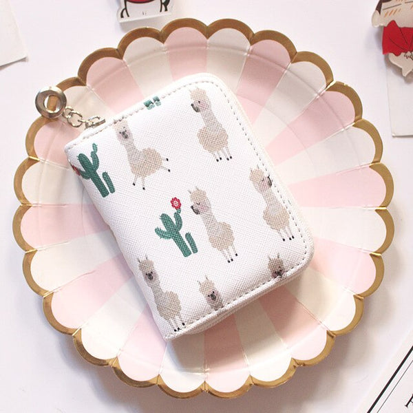 Alpaca Pattern Women's Fashion Prints Mini Wallets Coin Purse Large Capacity Clutch  PU Leather Ladies Card Holder Wallets