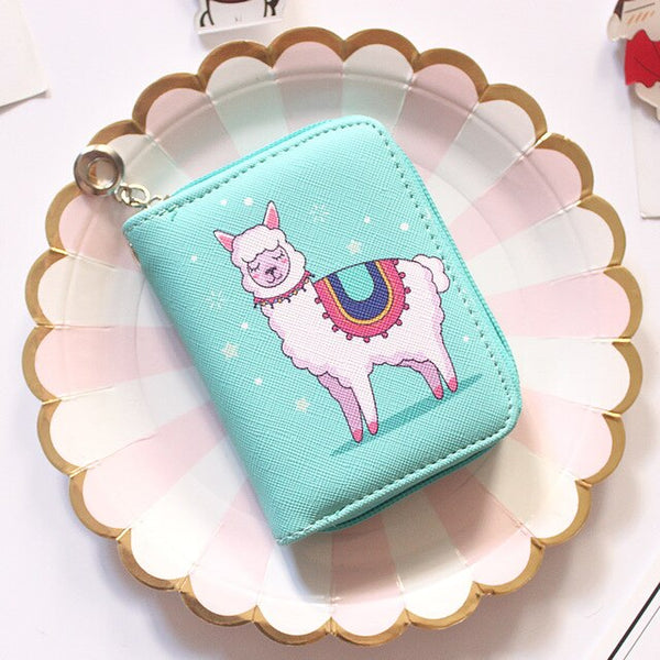Alpaca Pattern Women's Fashion Prints Mini Wallets Coin Purse Large Capacity Clutch  PU Leather Ladies Card Holder Wallets