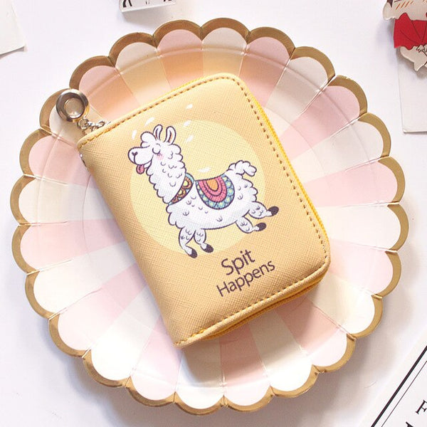 Alpaca Pattern Women's Fashion Prints Mini Wallets Coin Purse Large Capacity Clutch  PU Leather Ladies Card Holder Wallets