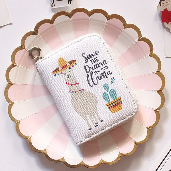 Alpaca Pattern Women's Fashion Prints Mini Wallets Coin Purse Large Capacity Clutch  PU Leather Ladies Card Holder Wallets