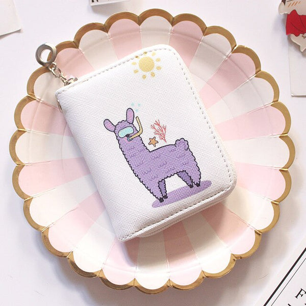 Alpaca Pattern Women's Fashion Prints Mini Wallets Coin Purse Large Capacity Clutch  PU Leather Ladies Card Holder Wallets