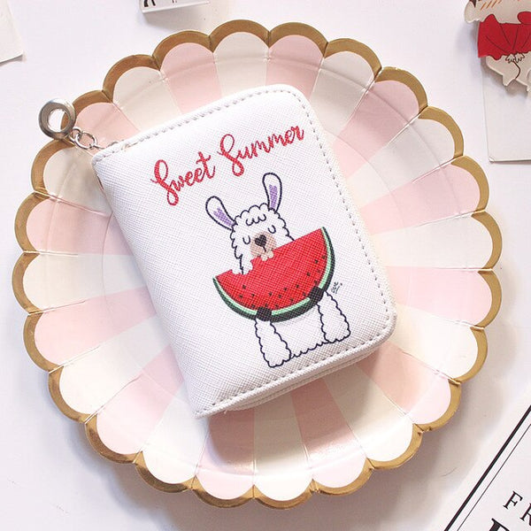 Alpaca Pattern Women's Fashion Prints Mini Wallets Coin Purse Large Capacity Clutch  PU Leather Ladies Card Holder Wallets