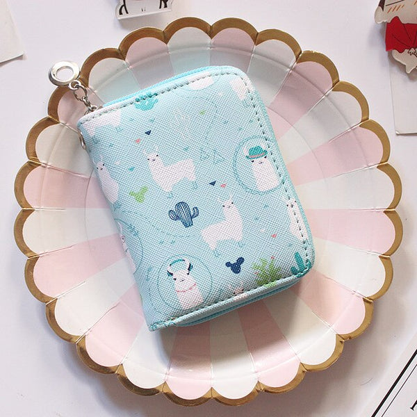 Alpaca Pattern Women's Fashion Prints Mini Wallets Coin Purse Large Capacity Clutch  PU Leather Ladies Card Holder Wallets