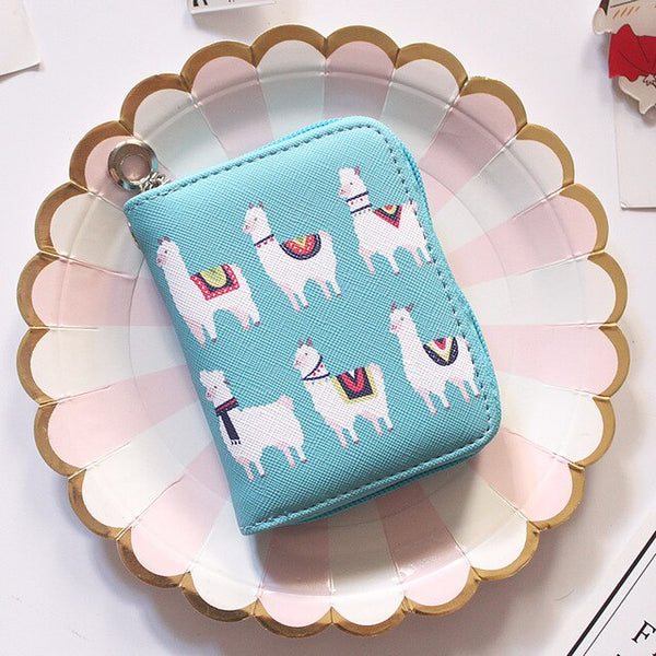 Alpaca Pattern Women's Fashion Prints Mini Wallets Coin Purse Large Capacity Clutch  PU Leather Ladies Card Holder Wallets