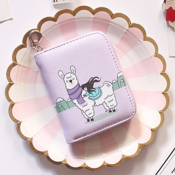 Alpaca Pattern Women's Fashion Prints Mini Wallets Coin Purse Large Capacity Clutch  PU Leather Ladies Card Holder Wallets