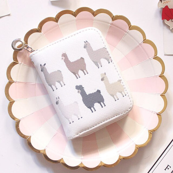 Alpaca Pattern Women's Fashion Prints Mini Wallets Coin Purse Large Capacity Clutch  PU Leather Ladies Card Holder Wallets