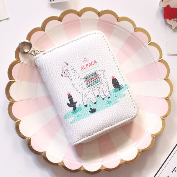Alpaca Pattern Women's Fashion Prints Mini Wallets Coin Purse Large Capacity Clutch  PU Leather Ladies Card Holder Wallets