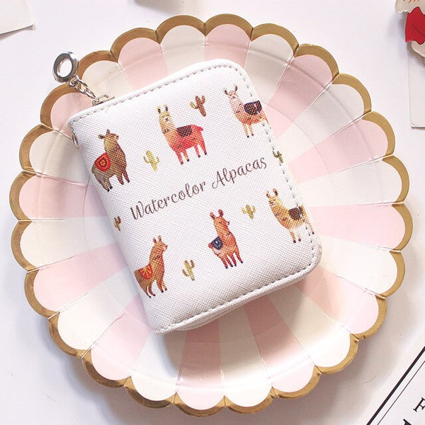 Alpaca Pattern Women's Fashion Prints Mini Wallets Coin Purse Large Capacity Clutch  PU Leather Ladies Card Holder Wallets