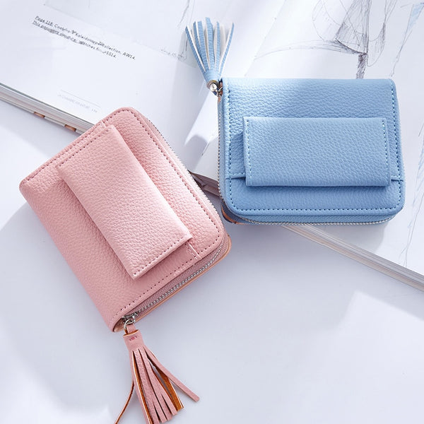 Women Short Tassel Women Wallets Multifunction Female Mini Card Holder Purses Ladies Zipper Coin Purse Women Casual Wallet